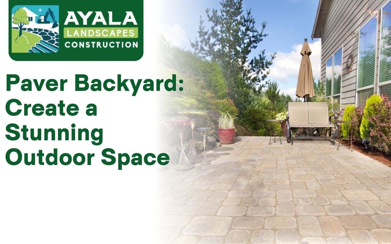 A finished and sealed paver backyard with outdoor seating.