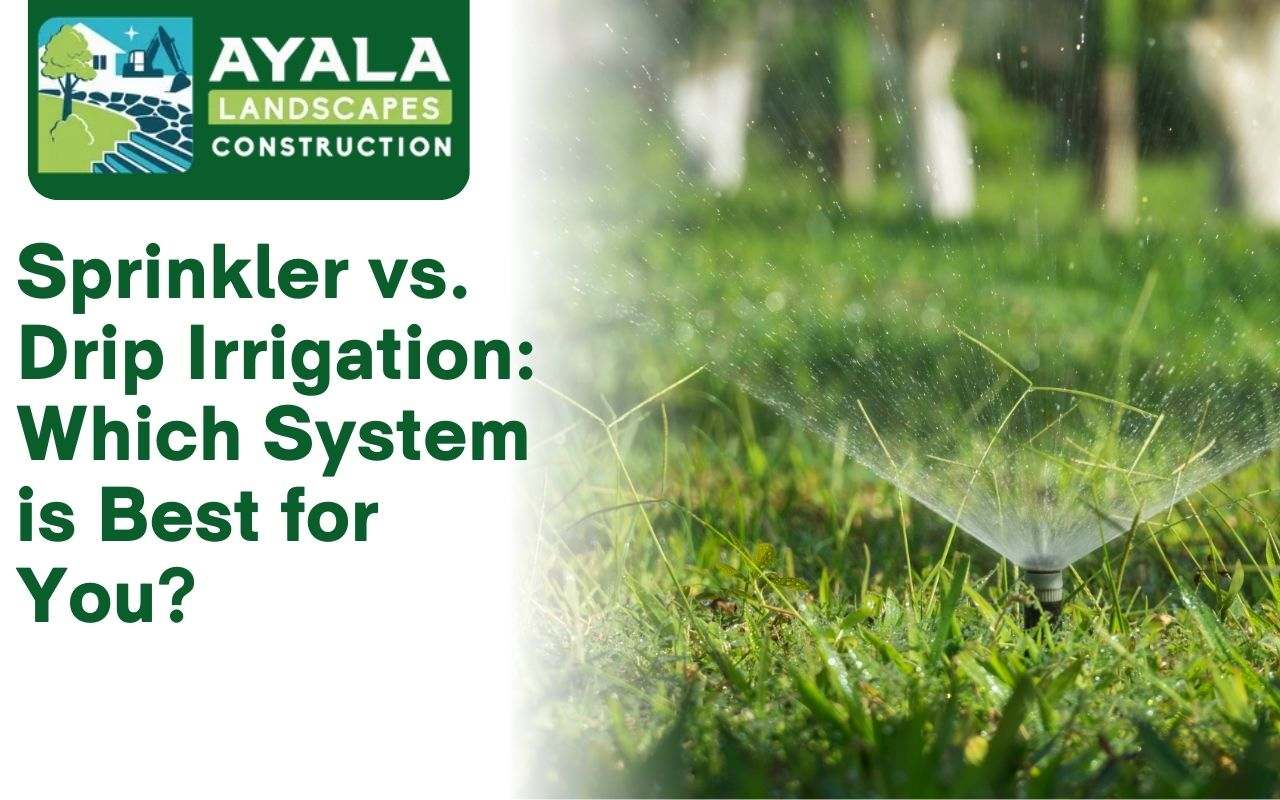 Sprinkler irrigation system watering a large lawn.