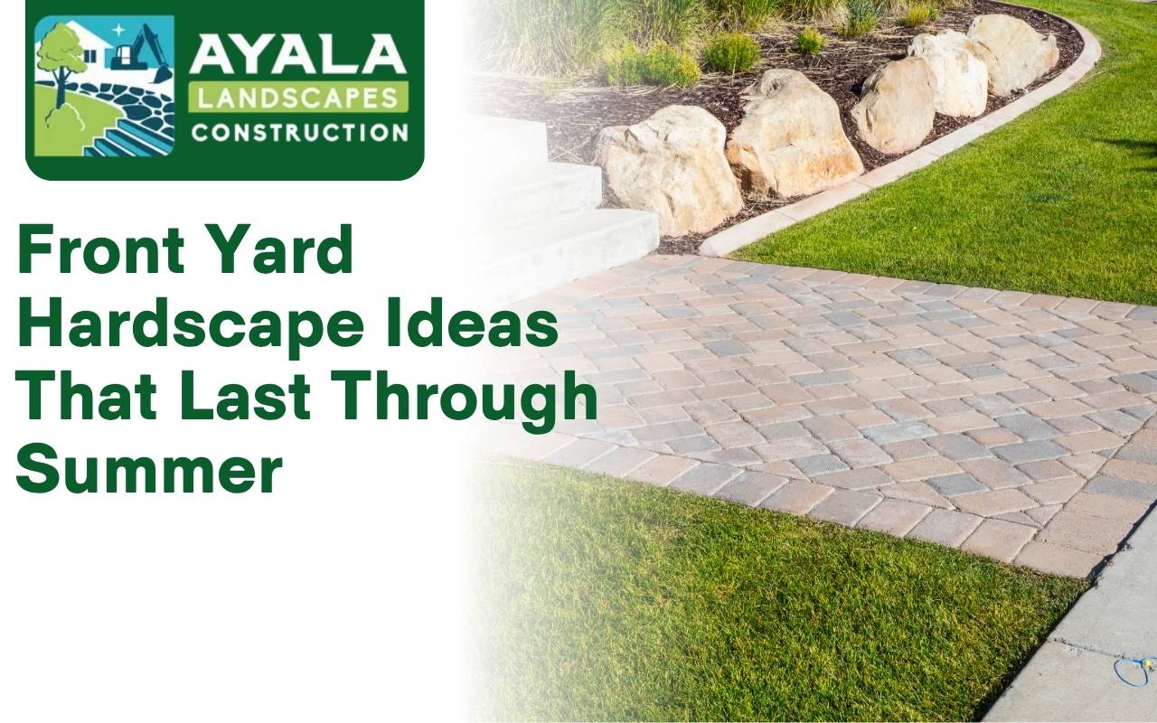 Concrete paver walkway with clean borders in a front yard