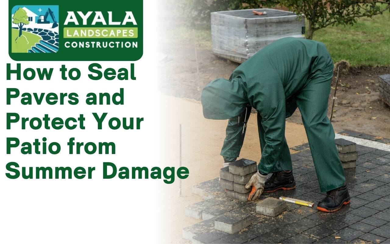 Contractor applying sealant on outdoor patio with roller