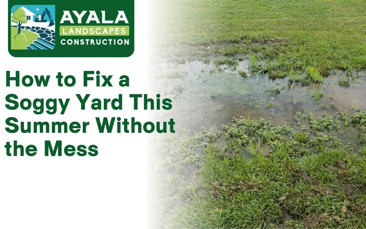 Water pooling in a backyard lawn after rainfall