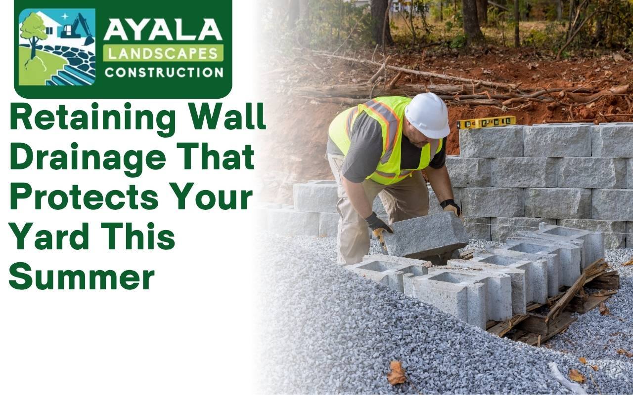 Layer of gravel and filter fabric during wall construction for drainage
