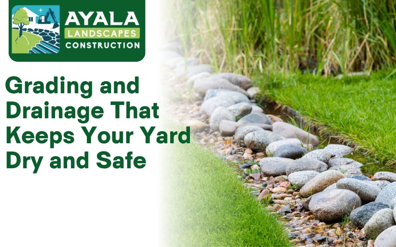 Before and after photo of a backyard with corrected yard slope