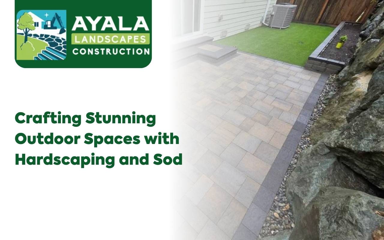 Backyard design combining hardscaping and sod for beauty and function