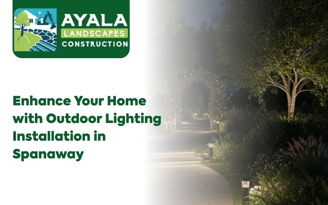 Outdoor lighting installation in Spanaway highlighting garden pathways