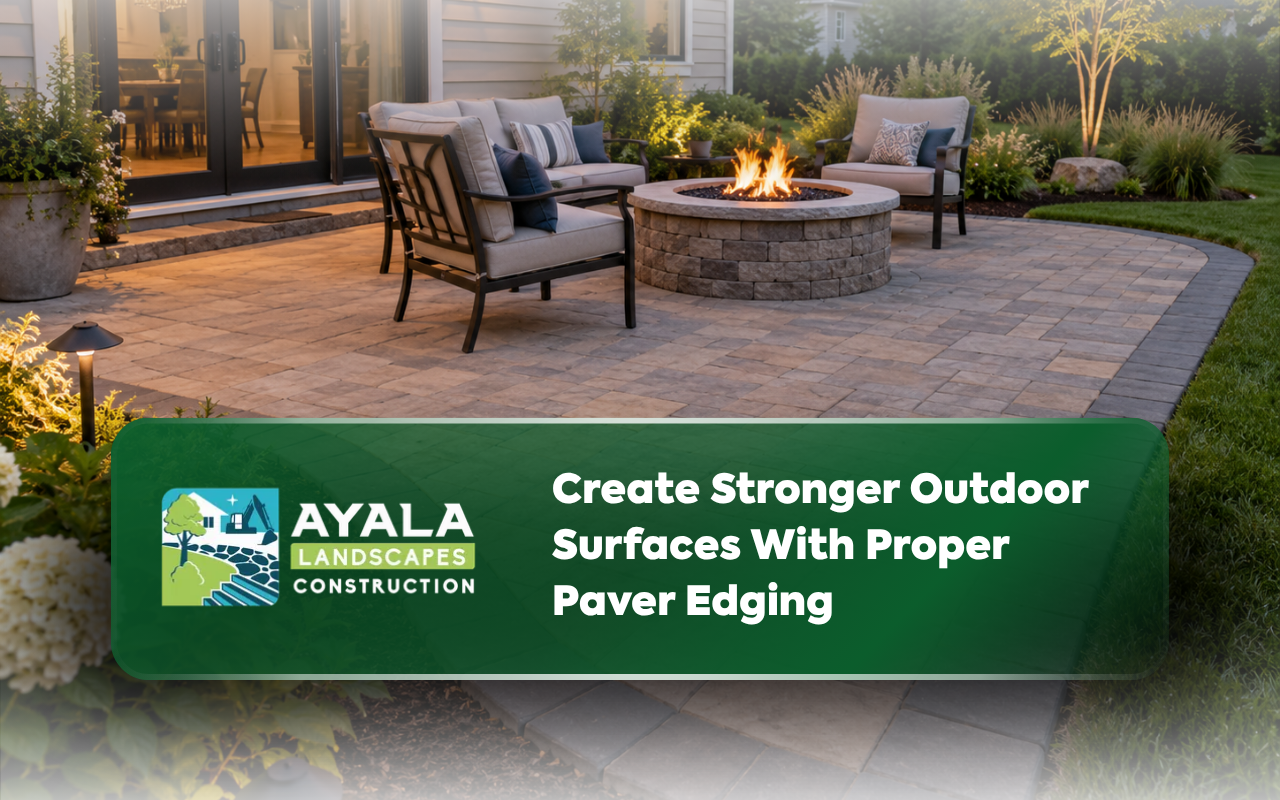Paver edging creating a defined border around an outdoor patio