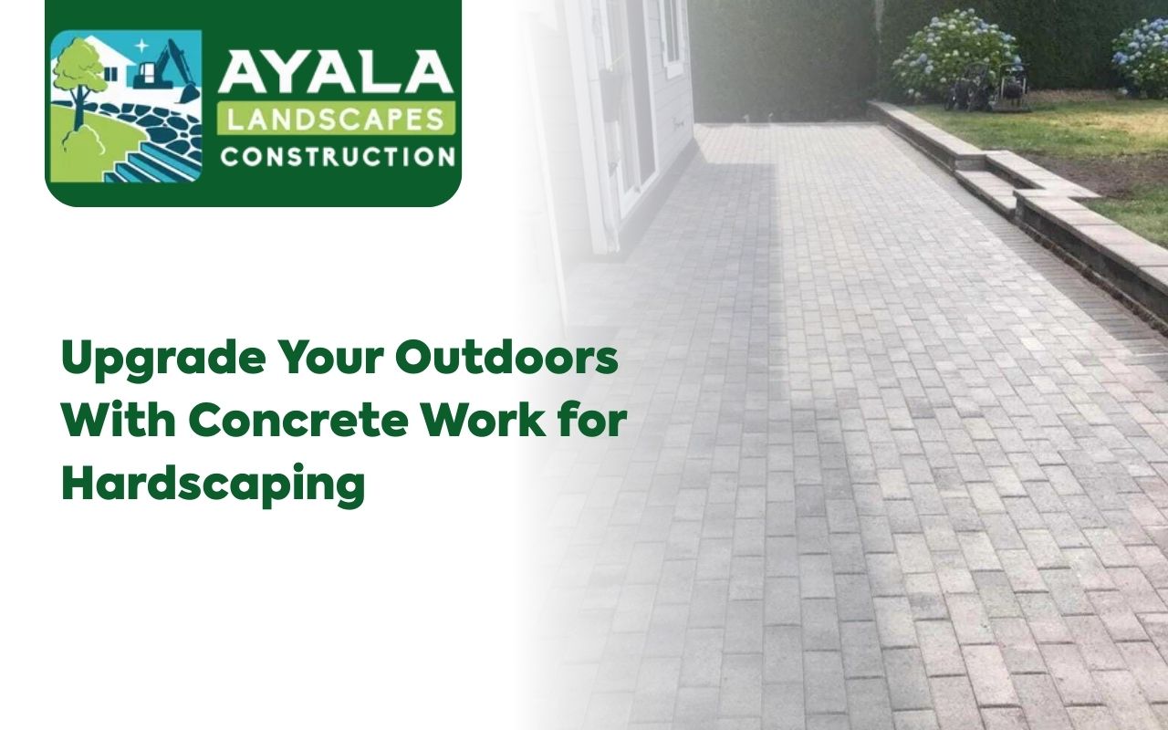 Concrete Work for Hardscaping patio with textured outdoor finish and clean edging