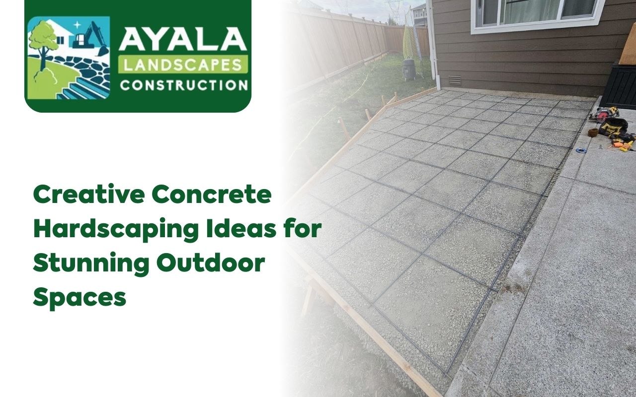 Creative Concrete Hardscaping Ideas shown in a functional concrete patio layout with seating zones