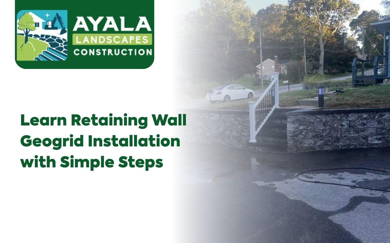 Retaining Wall Geogrid Installation process with compaction in lifts using a plate compactor.