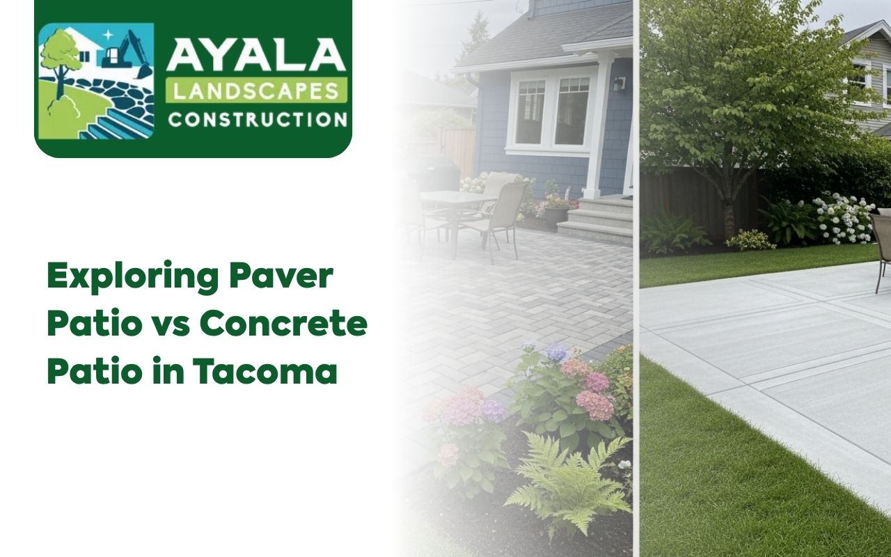 paver patio vs concrete patio in Tacoma backyard design comparison