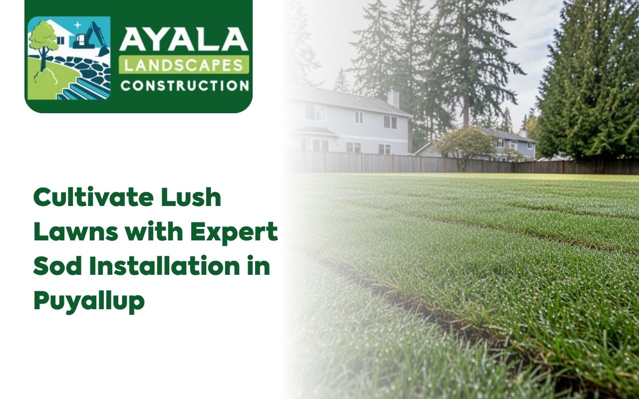 Fresh lawn after sod installation in Puyallup