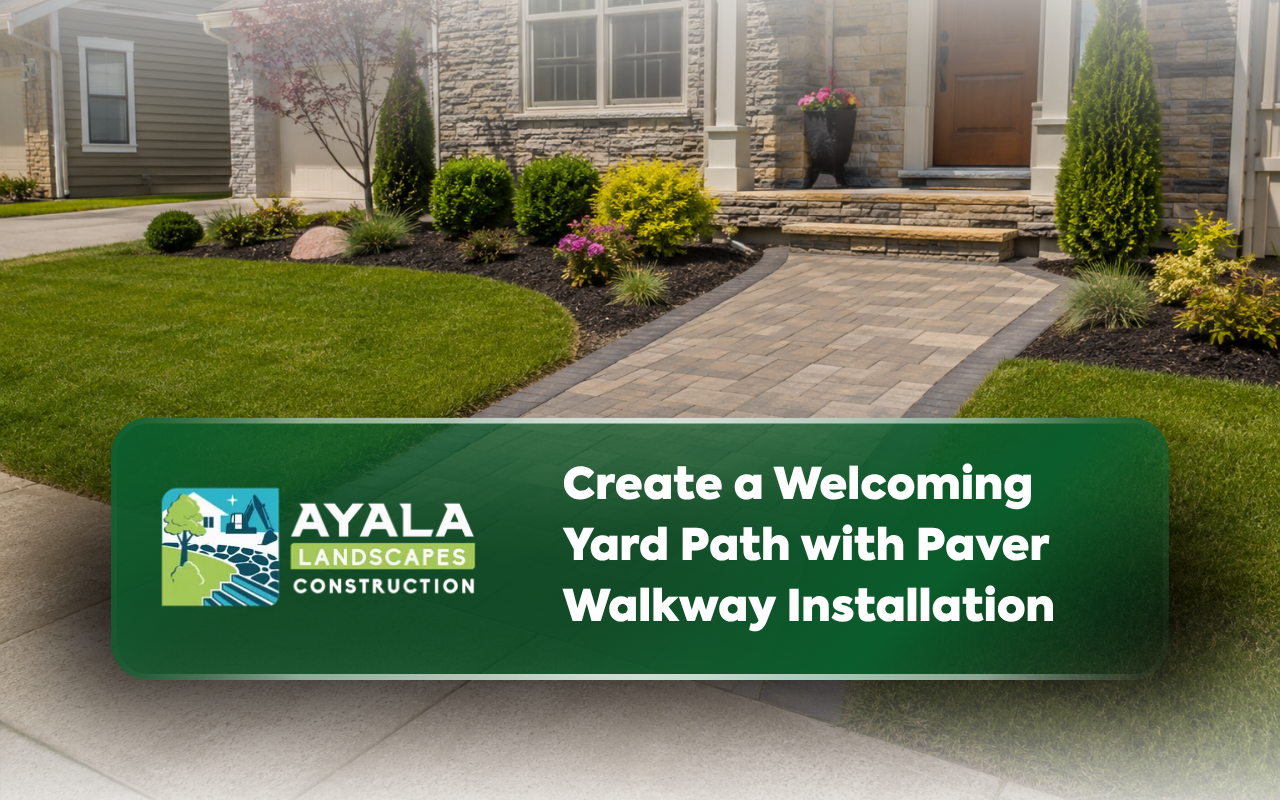 Paver walkway installation creating a clean front yard path