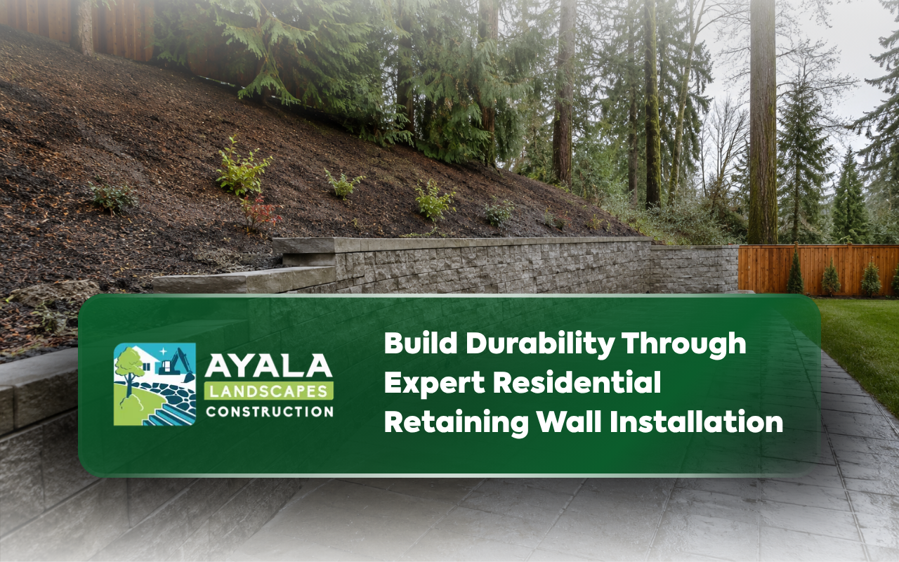 Residential retaining wall installation supporting a sloped backyard