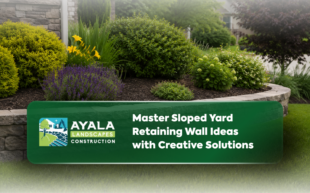 Sloped yard retaining wall creating level outdoor space in Spanaway